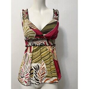 Vintage Y2K Babydoll Top S Floral Tropical Romantic Resort Beach Vacation Sea